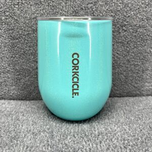 Corkcicle Stemless Cup Tael Aqua‎ Glitter Insulated Wine Glass cold hot 12 oz
